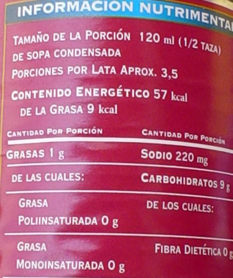 Etiqueta nutrimental 1